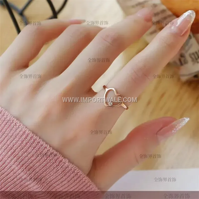 Heart Cutout Crystal Accent Rose Gold Ring