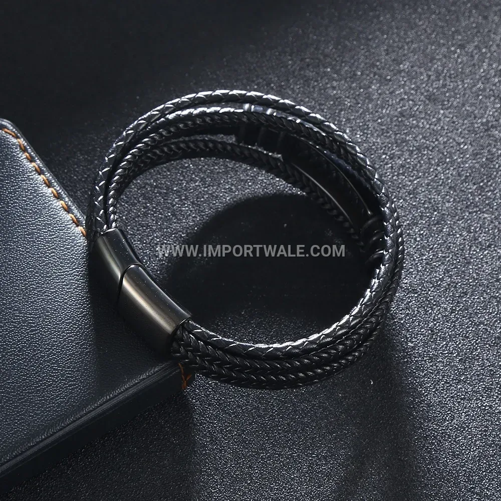 Multi-Strand Leather Braided Bracelet with Stainless Steel Clasp