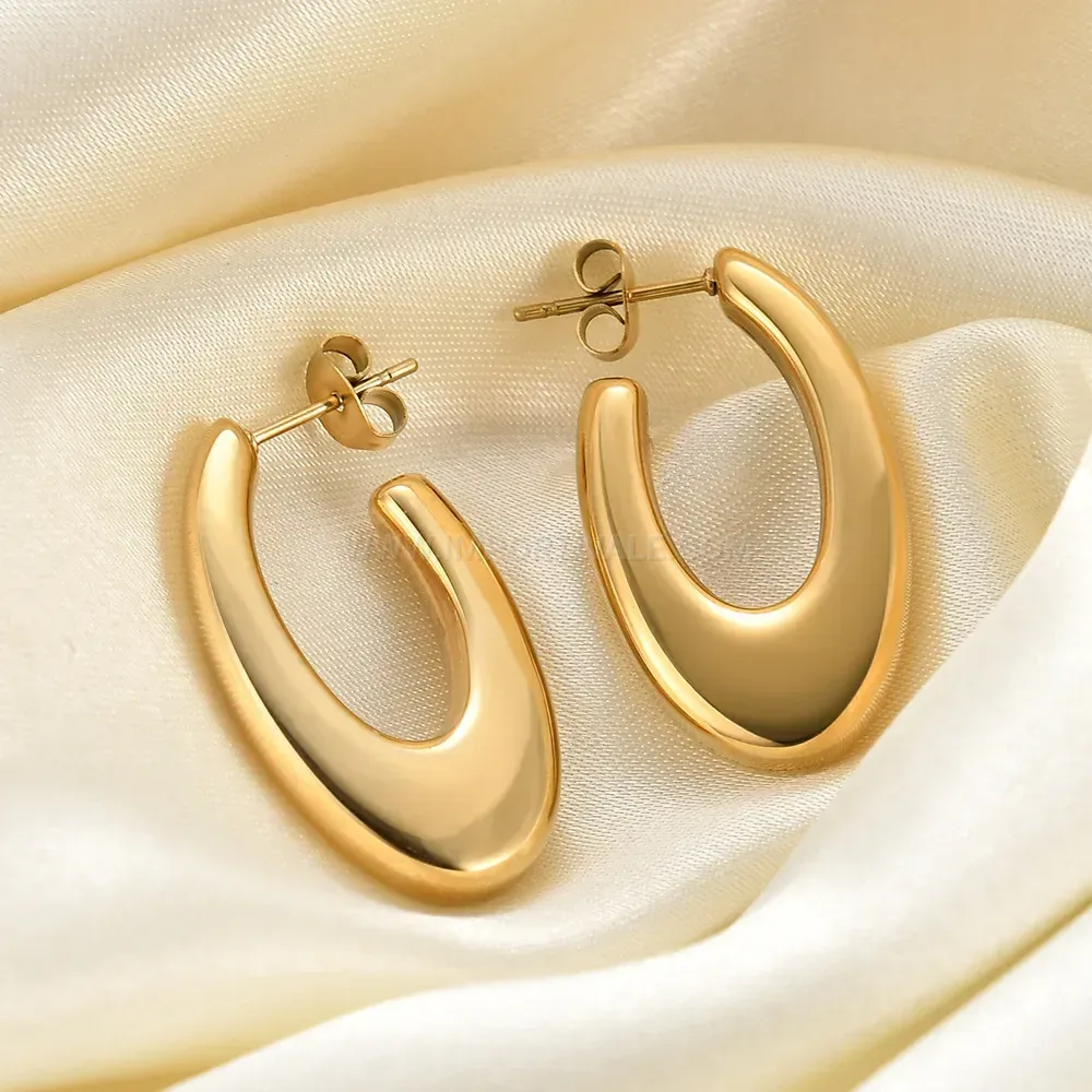 Designer Geometric 30mm Oval Stainless Steel Statement Hoop Earrings