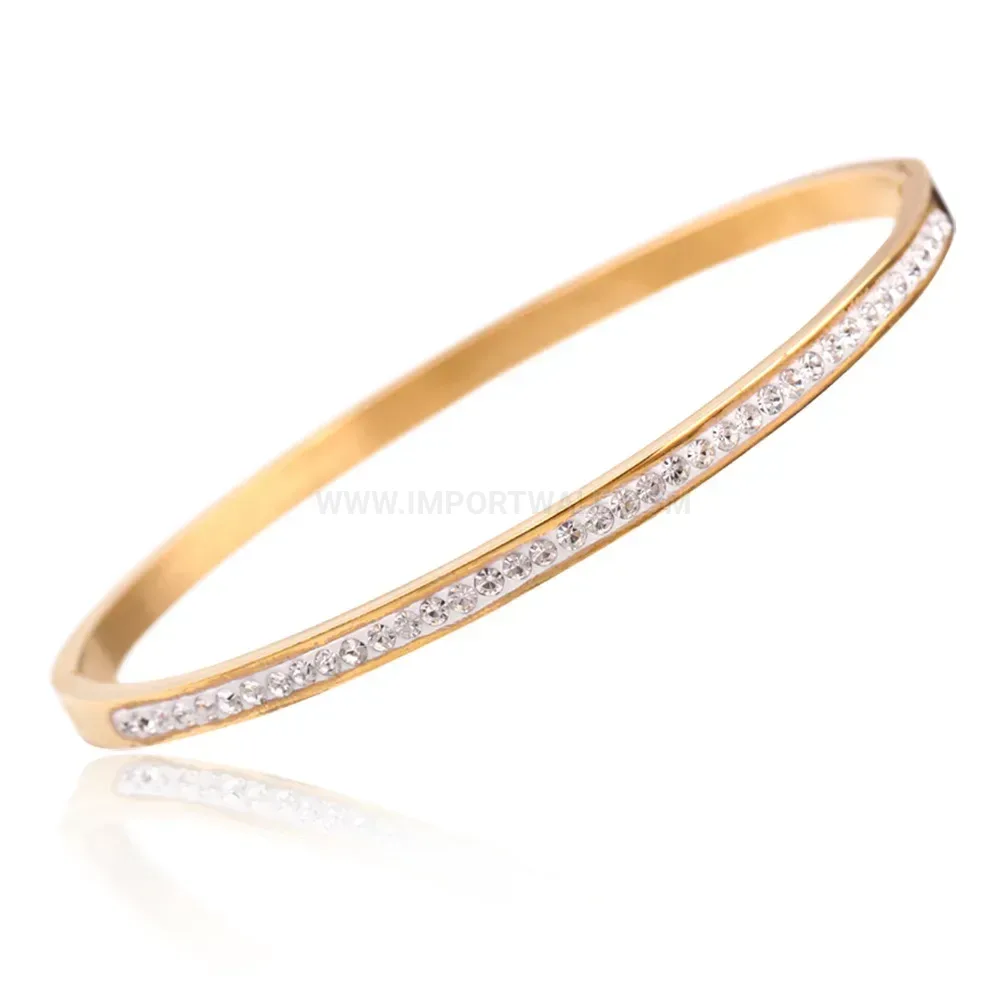 Modern Single Row Rhinestone Inlaid Stainless Steel Bangle