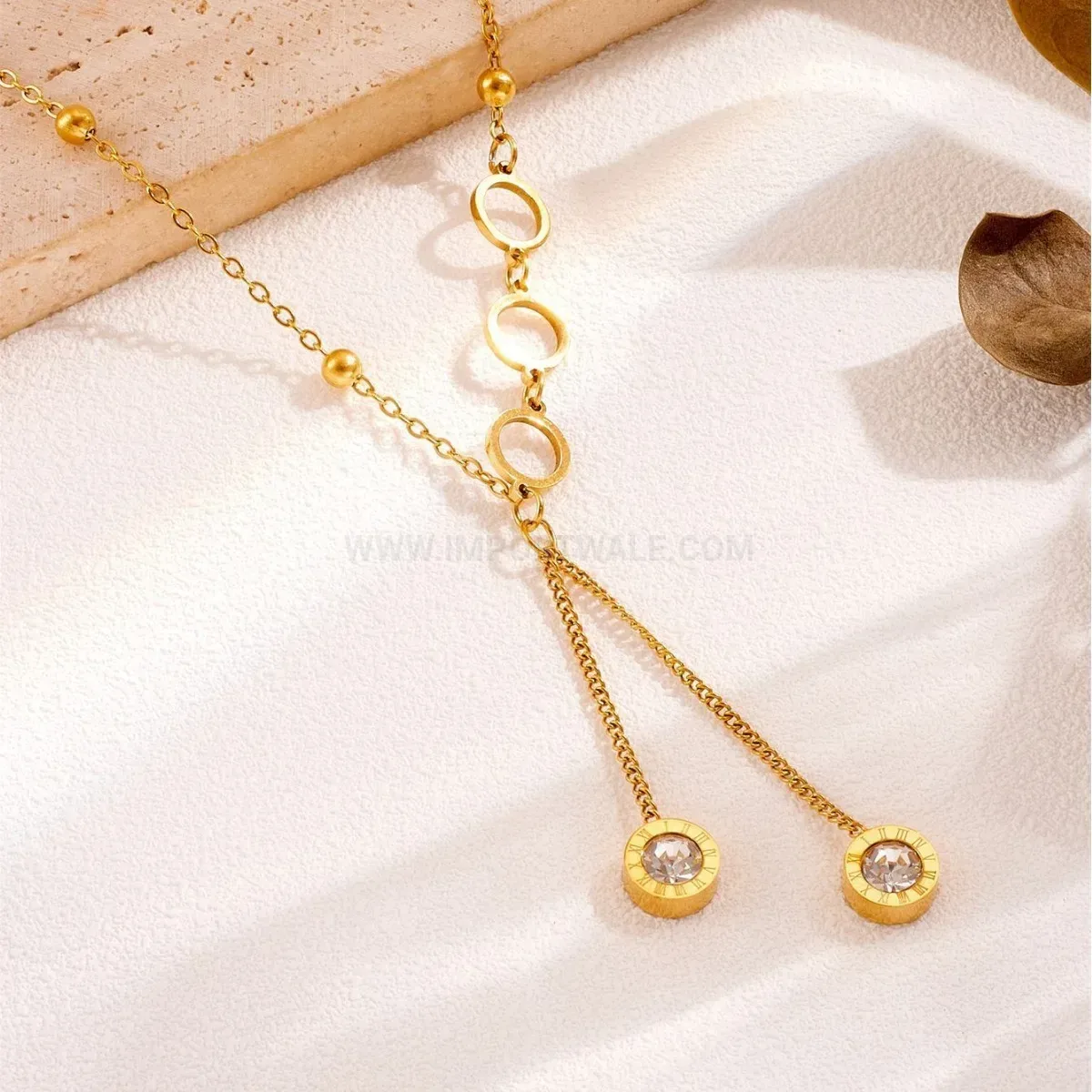 Modern Hollow Round Roman Medallion Zircon Tassel Necklace