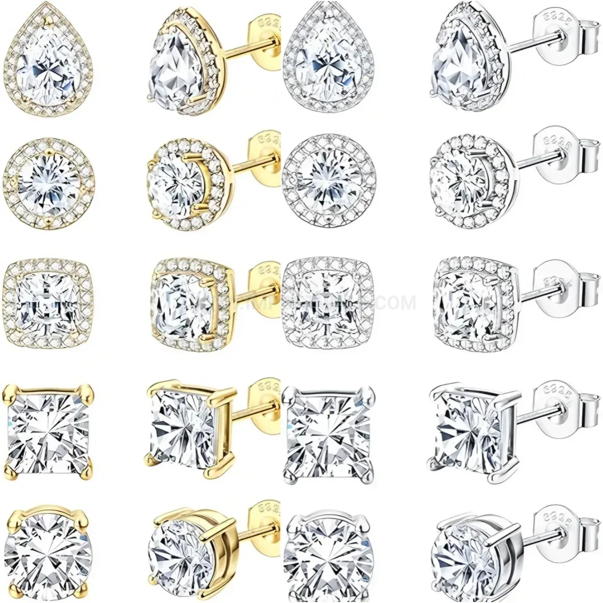 Premium Sparkling Cubic Zirconia Four-Prong Stainless Steel Piercing Stud Set