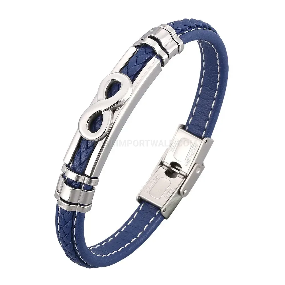 Multi-Strand Leather Bracelet with Stainless Steel Infinity Symbol