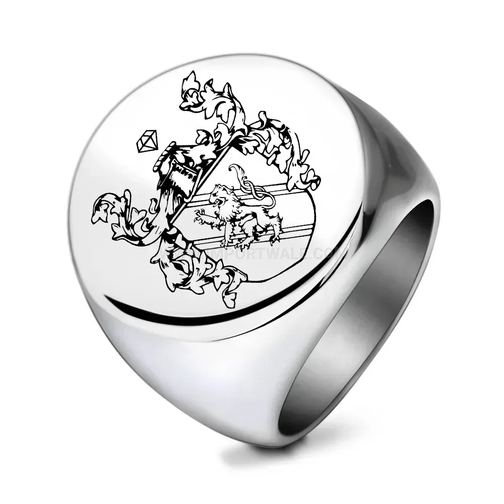 Bold Engraved Lion Motif Stainless Steel Round Ring