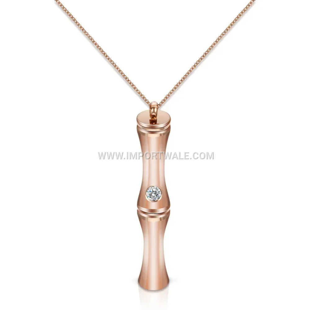 Bamboo Motif Rhinestone Pendant Necklace and Earrings Jewelry Set