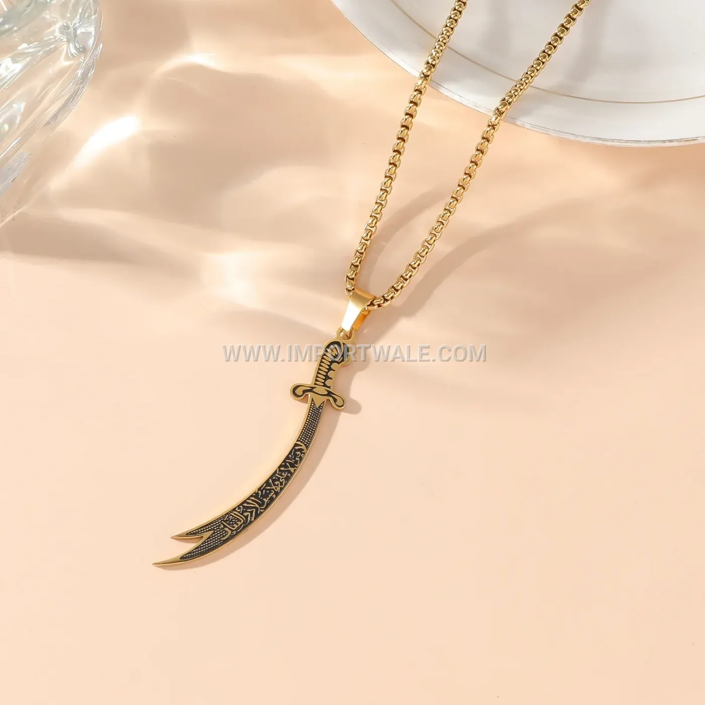 Stainless Steel Zulfiqar Sword Calligraphy Pendant Necklace