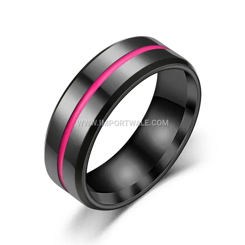 Enamel Accent Stainless Steel Beveled Edge Band Ring