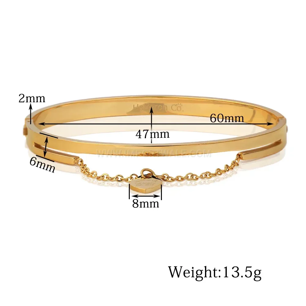 Premium Minimalist Heart Motif Stainless Steel Bangle Bracelet