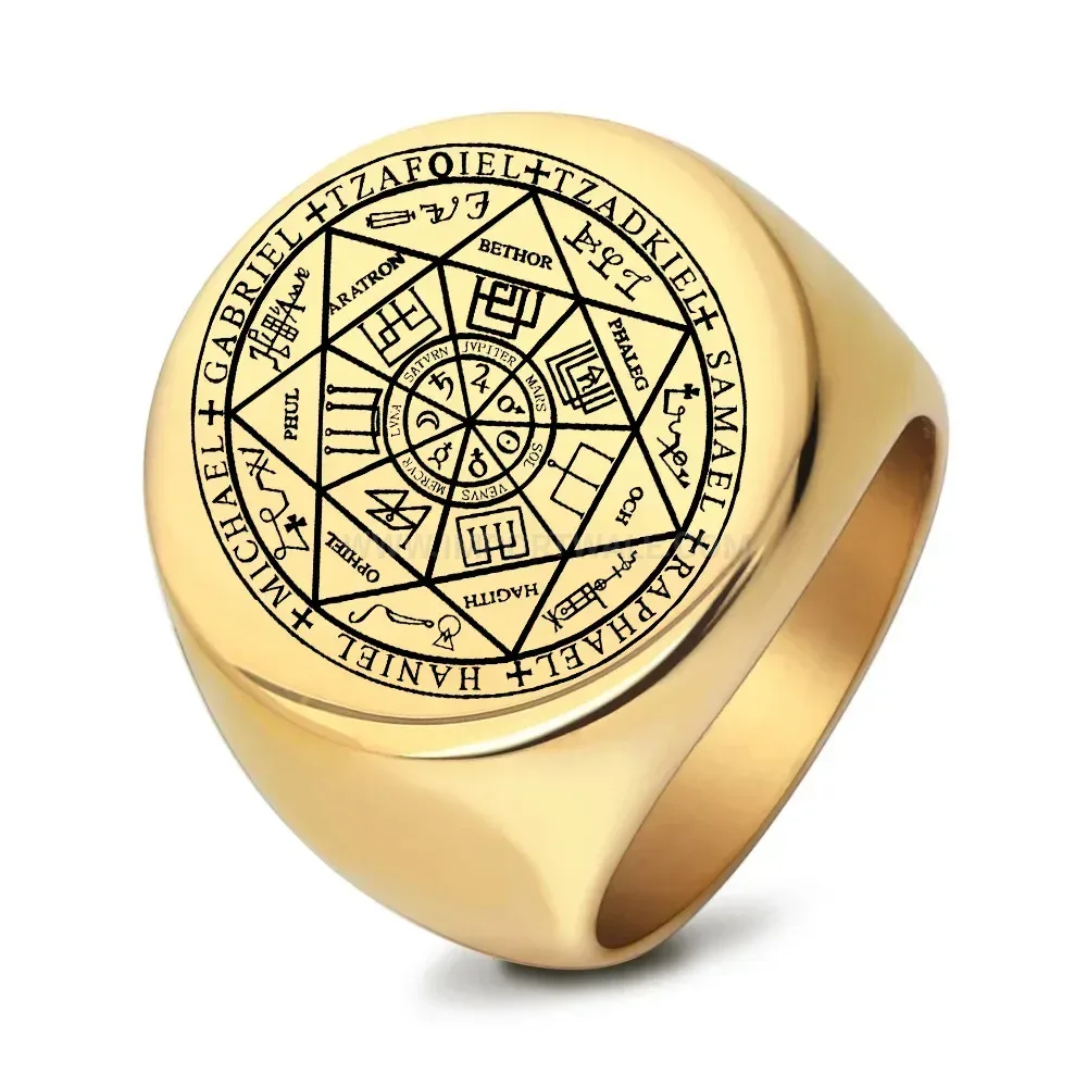 Premium Engraved Seven-Pointed Elven Star Stainless Steel Signet Ring