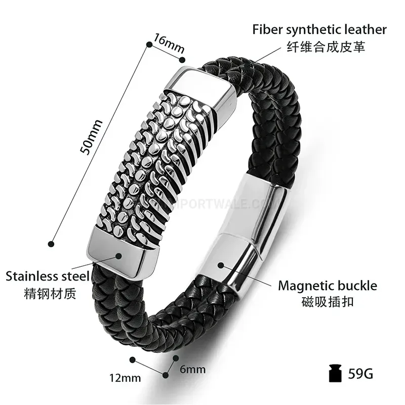 Stylish Sleek Dual-Tone Leather and Stainless Steel Minimalist Men's Wristband