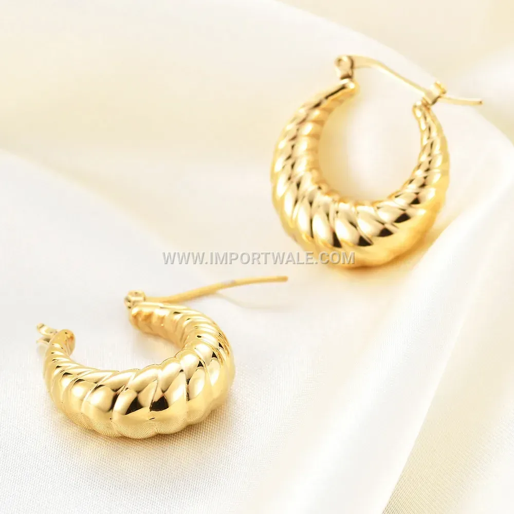 Textured Stainless Steel Chunky Huggie Hoop Earrings