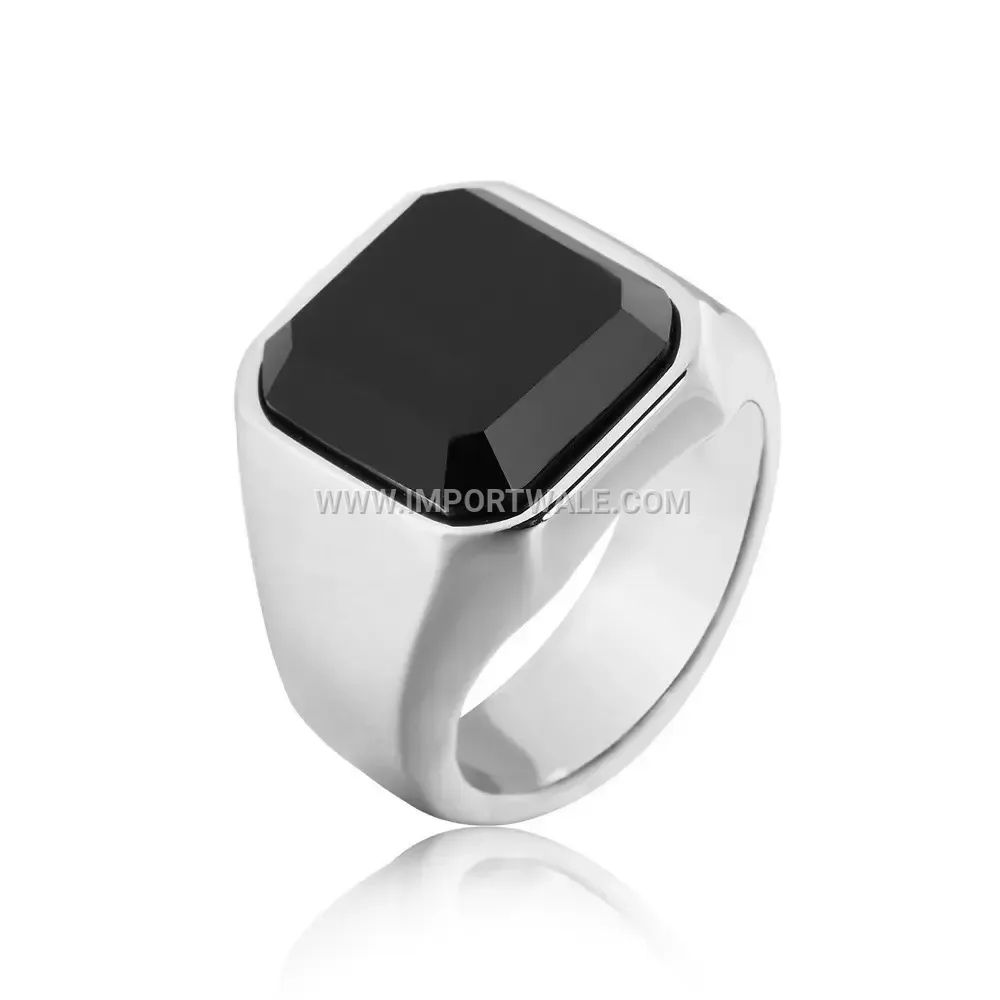 Square Black Gemstone Titanium Steel Signet Ring for Men