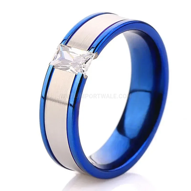 Designer Two-Tone Blue Zircon Inlaid Stainless Steel Band Ring