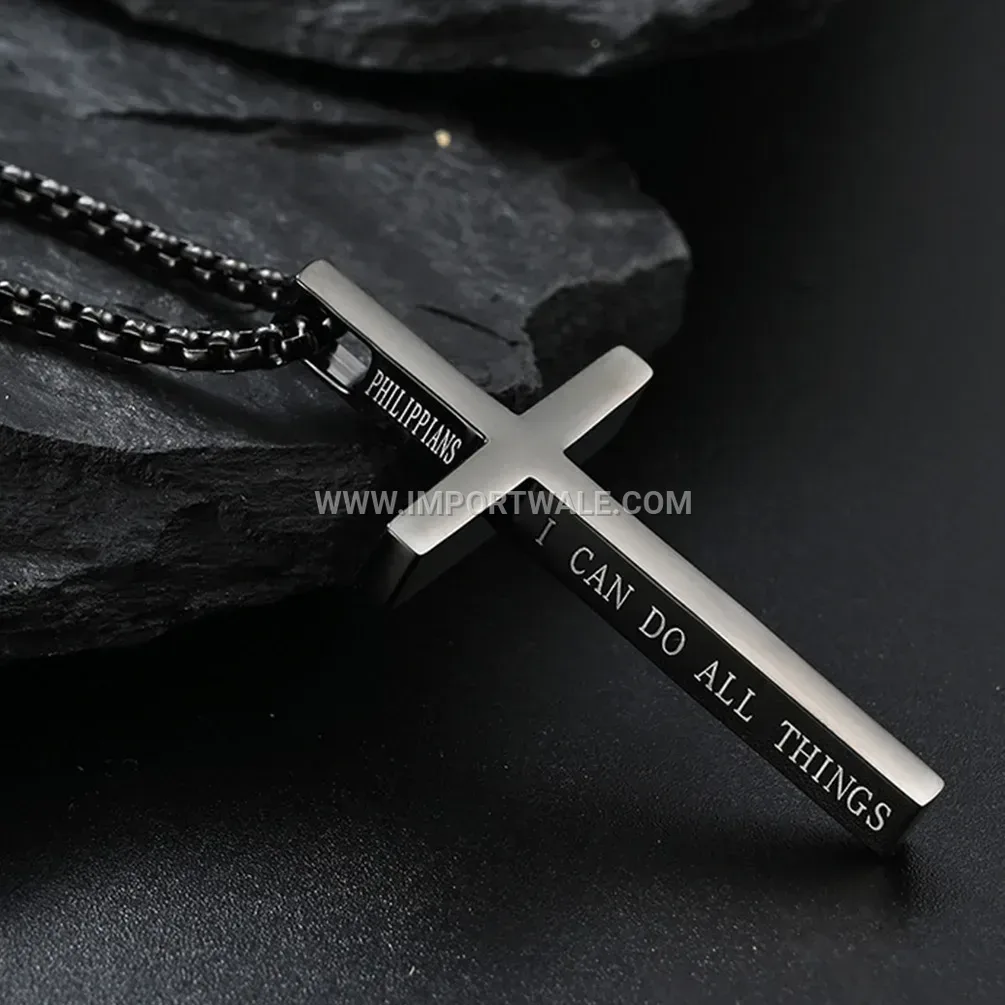 Minimalist Stainless Steel Cross Bible Pendant Necklace