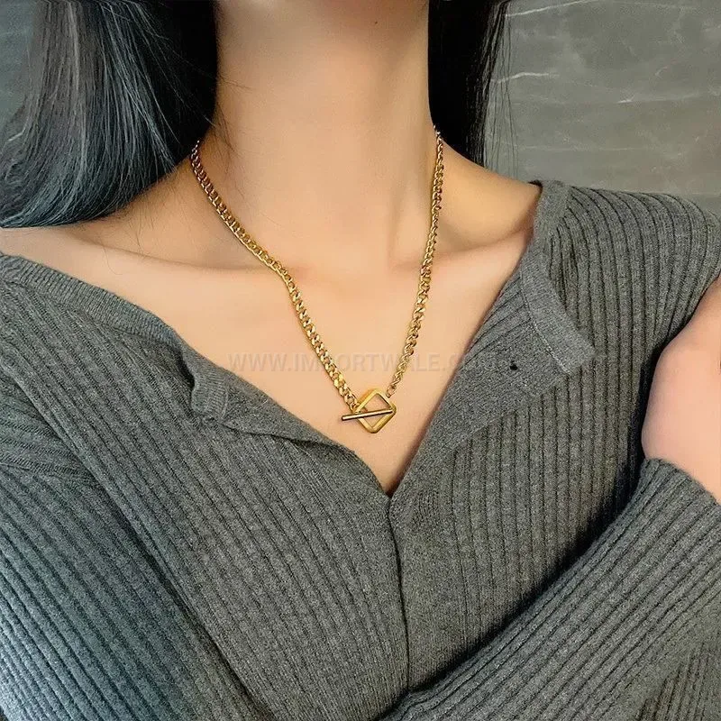 Chic Punk Gold Titanium Steel Toggle Clasp Choker Necklace