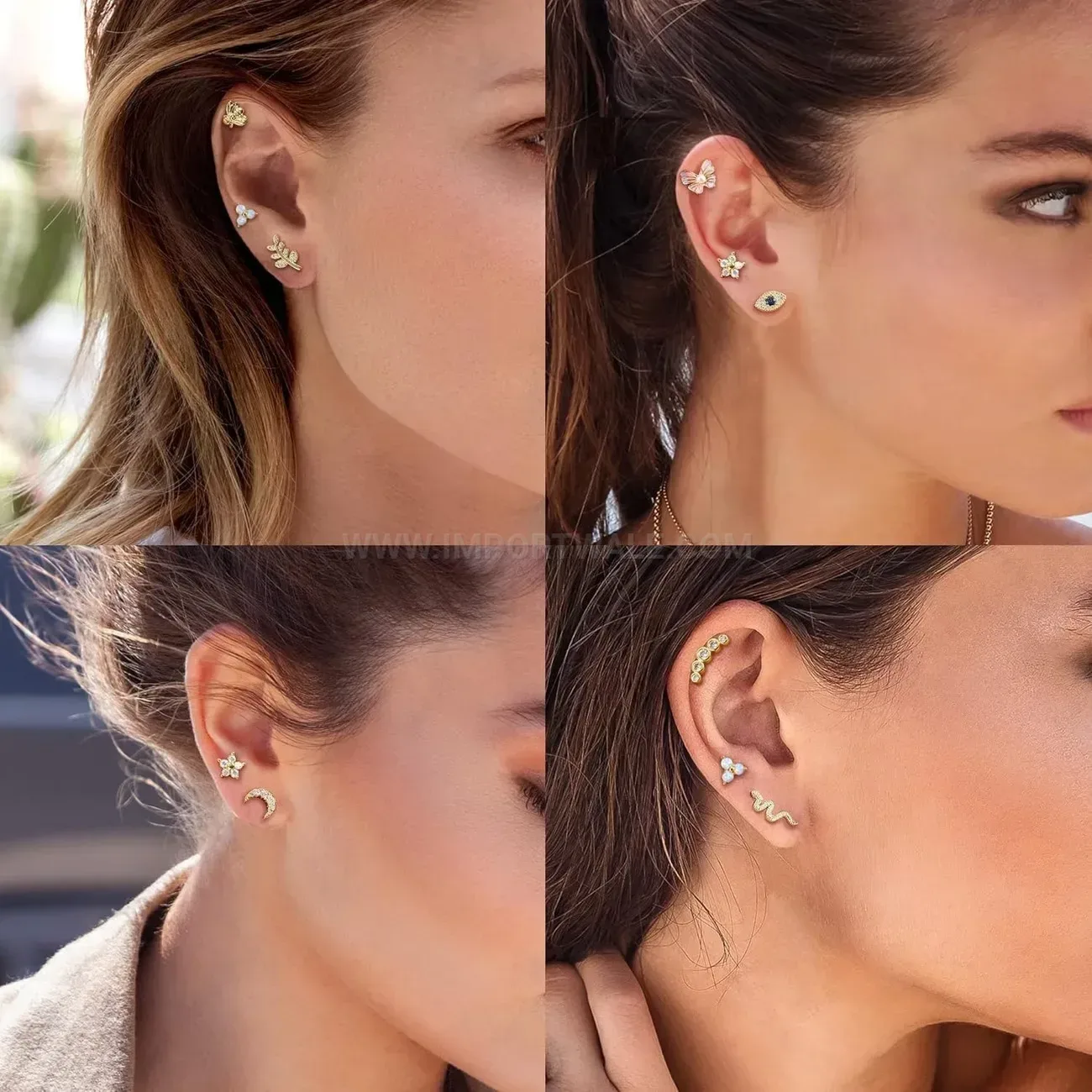 Designer Sparkling Cubic Zirconia Flower and Butterfly Piercing Stud Set