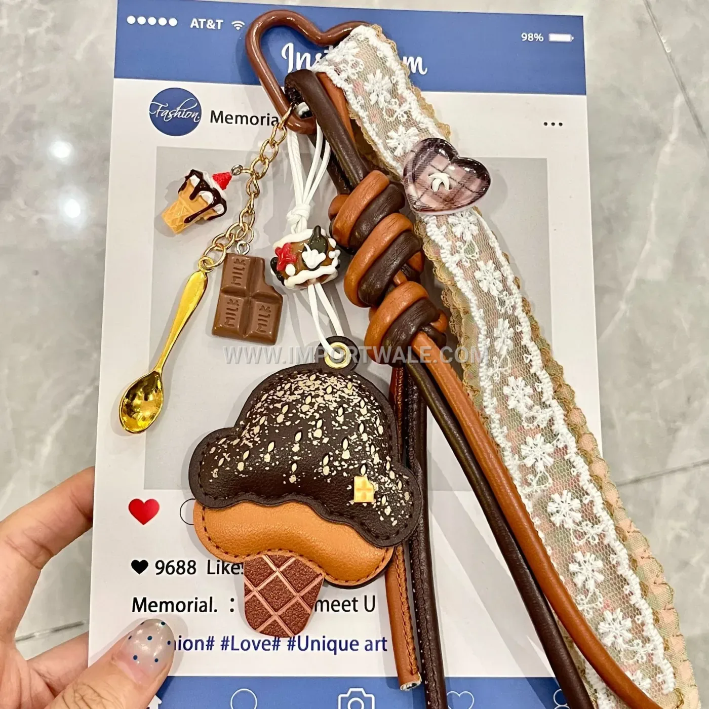 Cute Handcrafted Leather Fruit and Ice Cream Charm Keychain