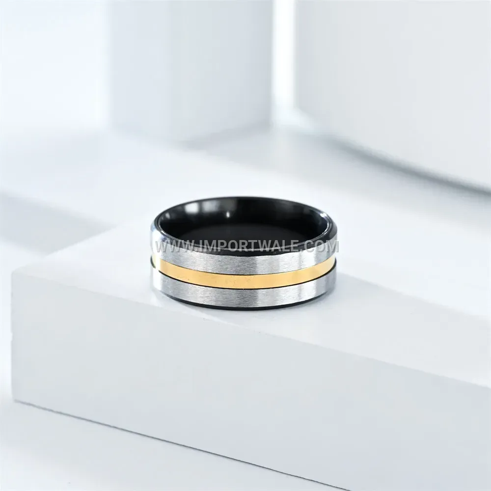 Two-Tone Black and Gold Stainless Steel Band Ring