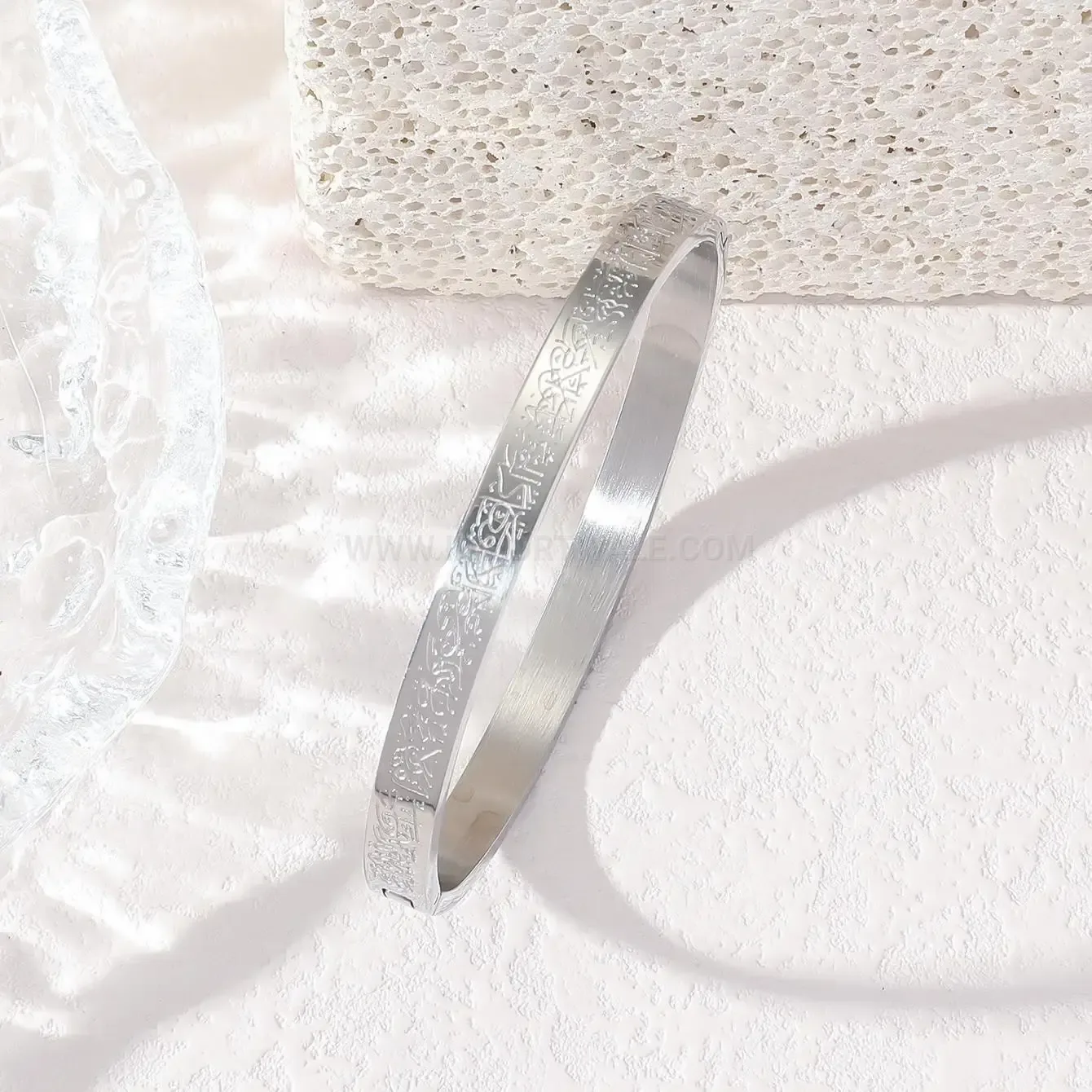 Stainless Steel Ayatul Kursi Calligraphy Open Bangle Bracelet