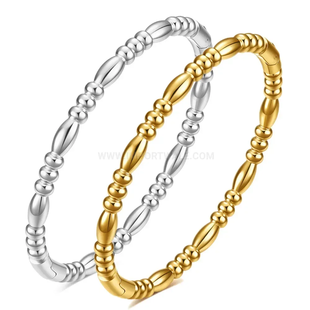 Classic Sleek Bamboo Joint Design Stainless Steel Bangle Bracelet