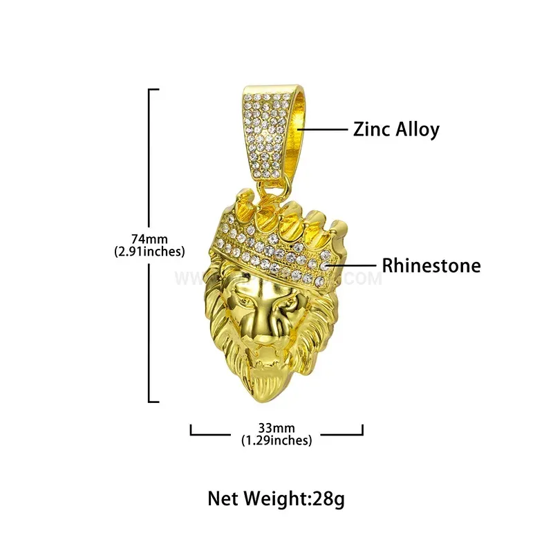 Bold Iced Out Crowned Lion Head Alloy Pendant