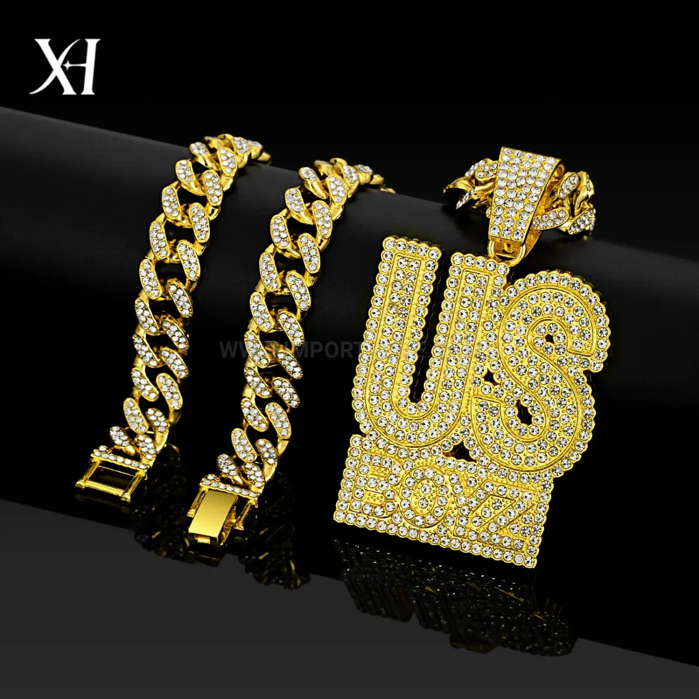 Iced Out US BOYZ Lettering Hip Hop Pendant