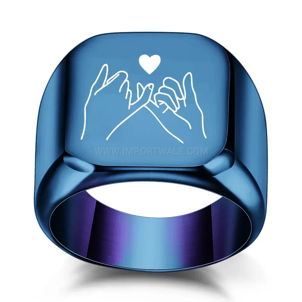 Chic Smooth Square Face Stainless Steel Heart Holding Ring