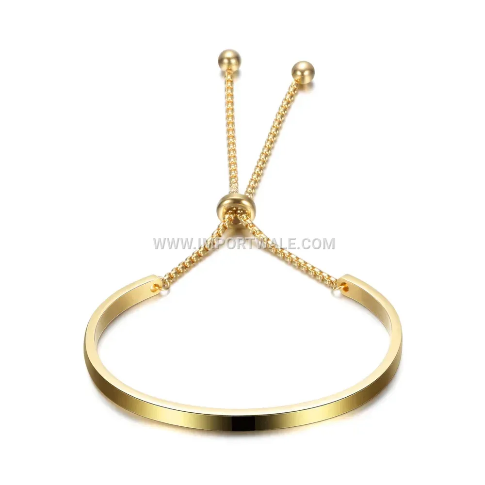 Adjustable Half Round Smooth Stainless Steel Bangle