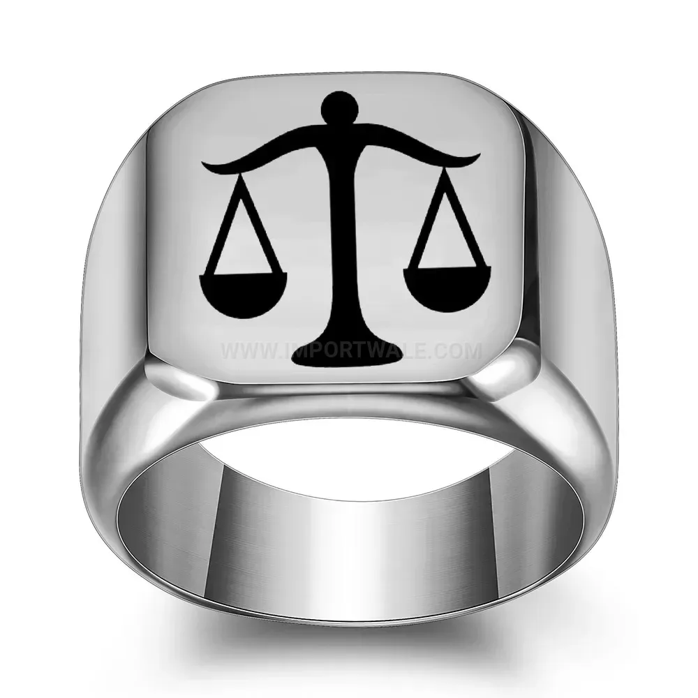 Fashion Engraved Scales of Justice Square Stainless Steel Ring