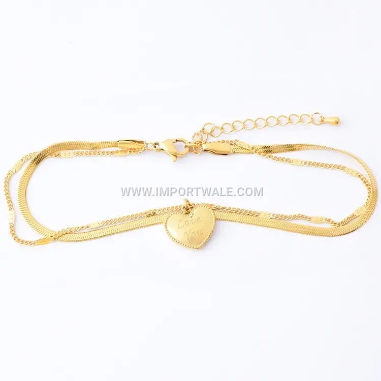 Double Layer Heart Letter Gold Stainless Steel Anklet