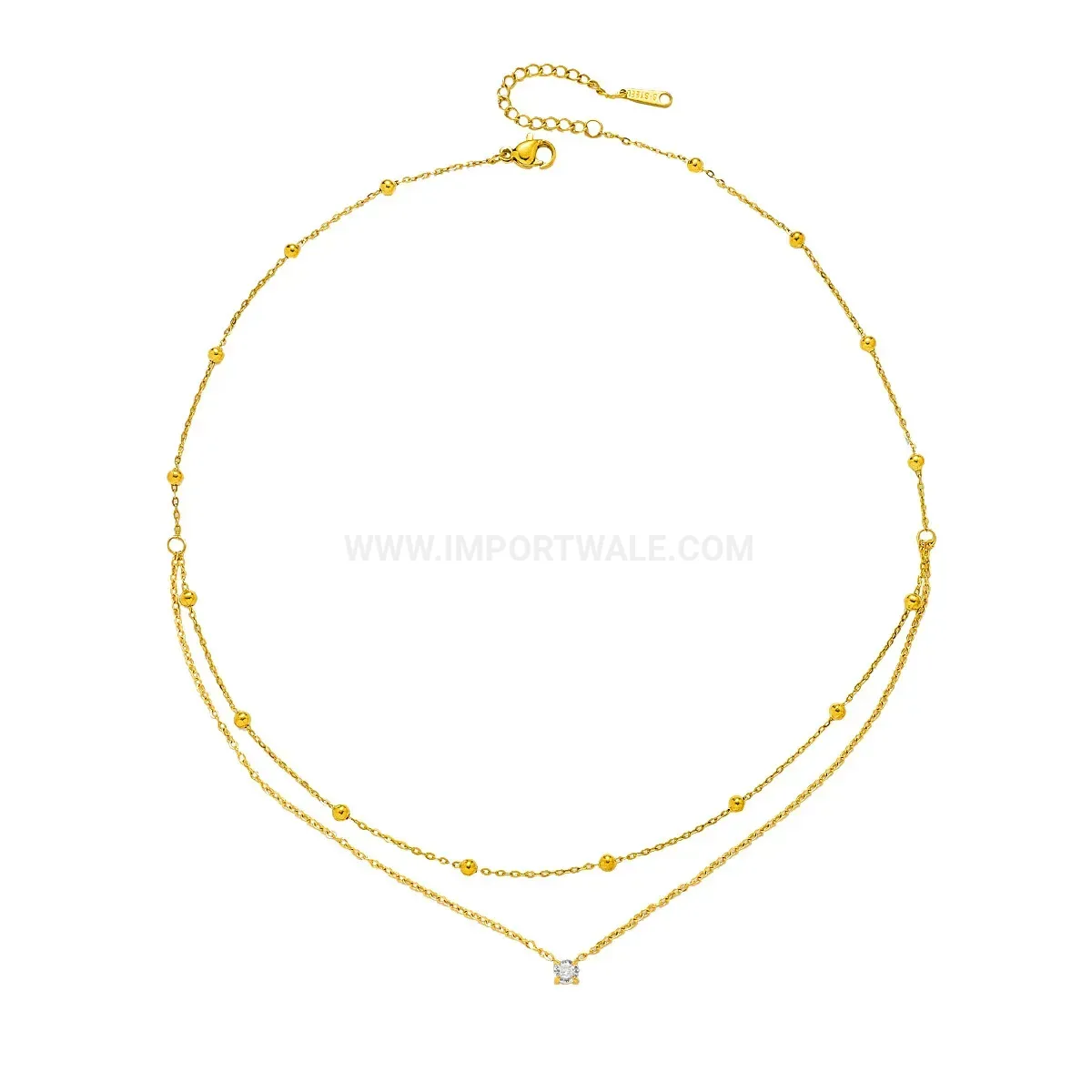 Double Layer Stainless Steel Crystal Pendant Necklace