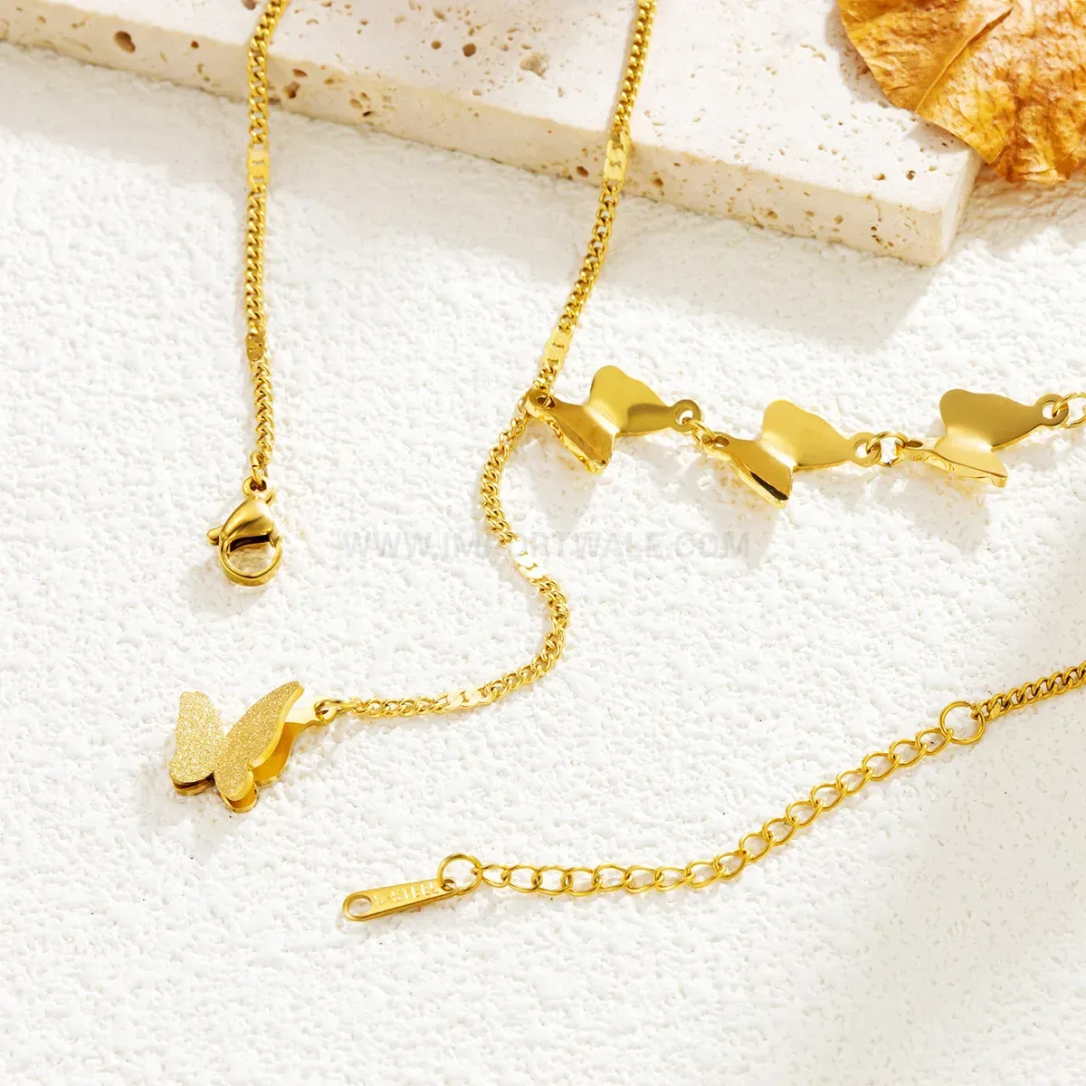 Stylish Titanium Steel Gold Plated Multi Butterfly Charm Necklace