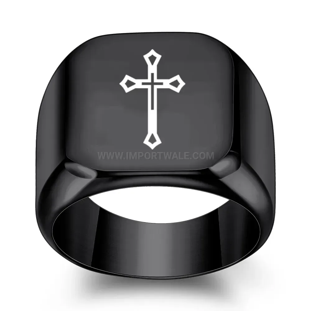 Stylish Polished Square Cross Engraved Stainless Steel Signet Ring