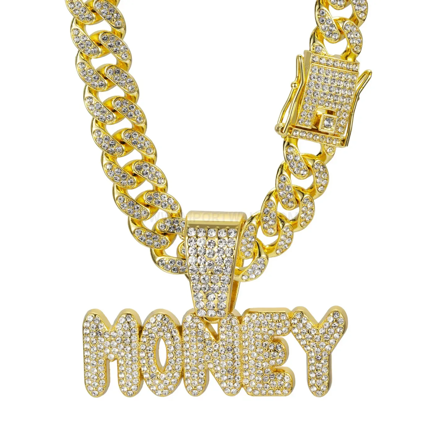 Iced Money Letter Pendant Alloy Cuban Hip Hop Necklace