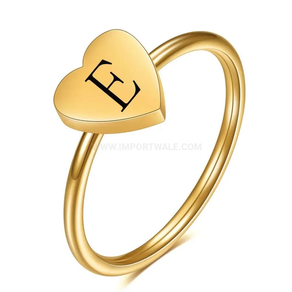 Classic Heart Engraved Stainless Steel Initial Band Ring