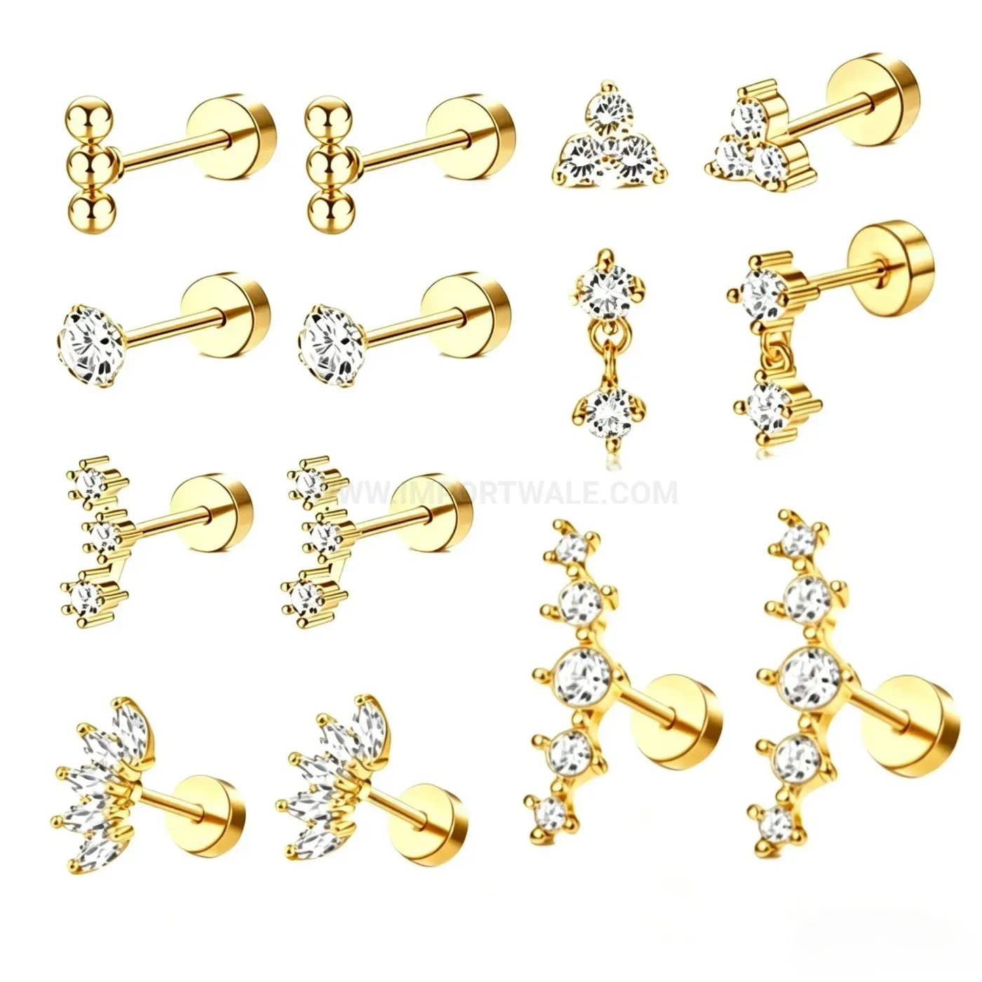 Chic Minimalist Geometric Stainless Steel Flat Back Cartilage Stud Earrings