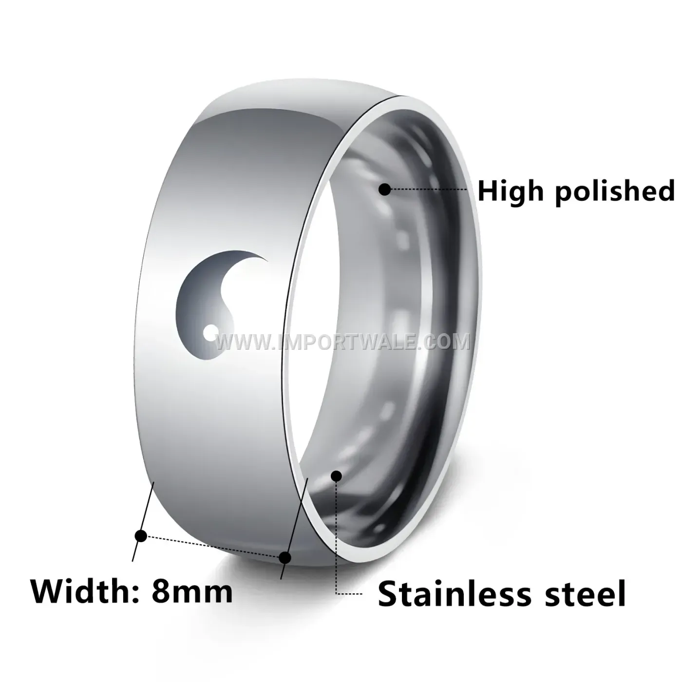 Yin Yang Bagua Engraved Stainless Steel Band Ring
