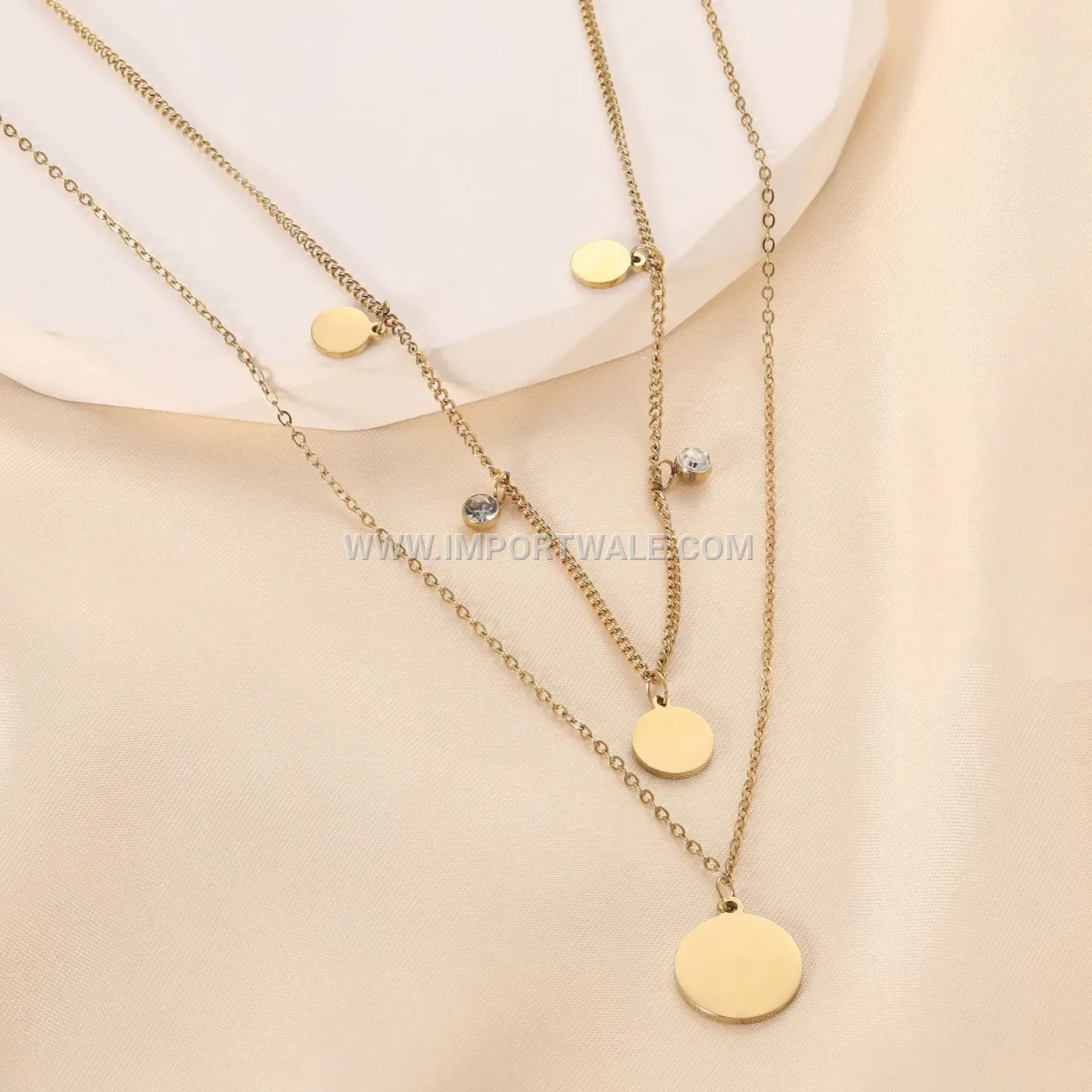 Elegant Gold Plated Stainless Steel Disc Heart Pendant Necklace
