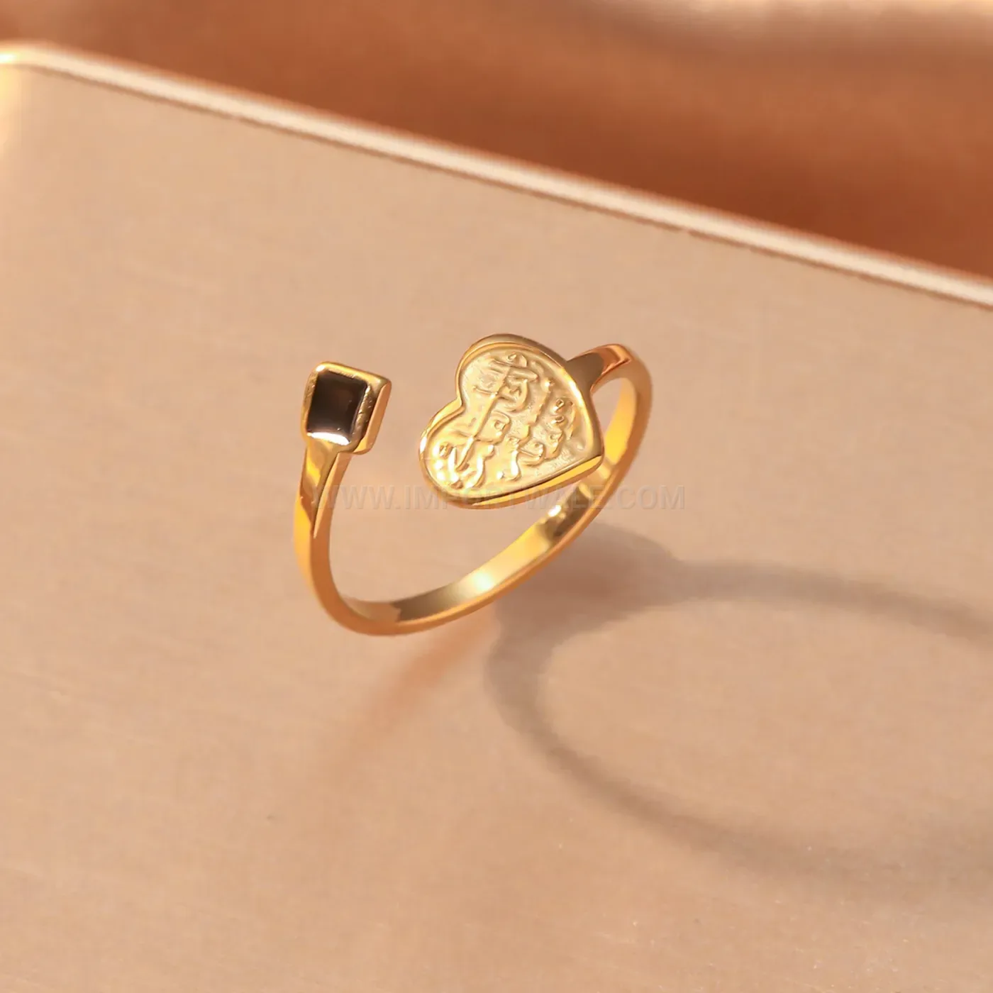 Adjustable Stainless Steel Arabic Calligraphy Heart Cuff Ring