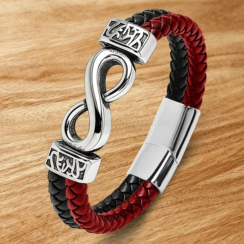 Bold Infinity Symbol Stainless Steel Leather Braided Men Wristband