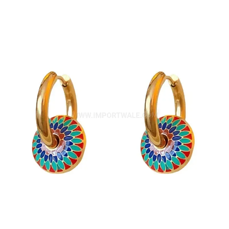 Bold Enameled Daisy Pattern Titanium Steel Jewelry Set