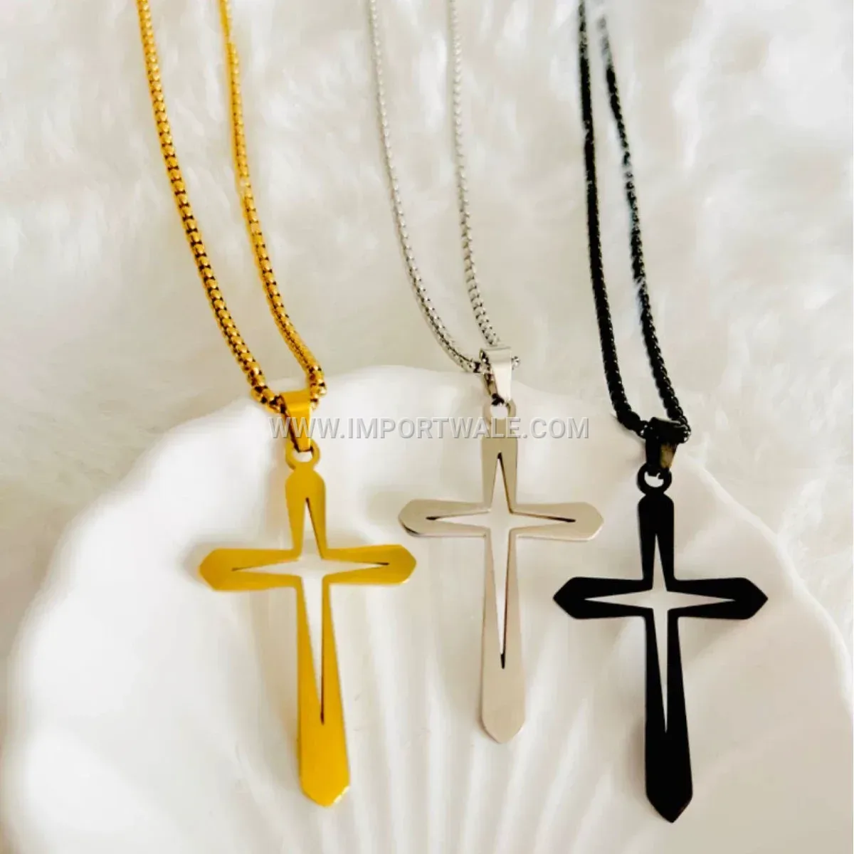 Hollow Cross Stainless Steel Pendant Link Chain Necklace