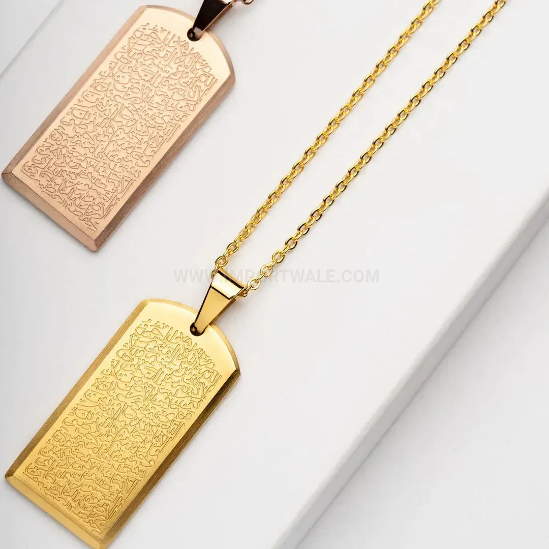 Dainty Arabic Inscription Geometric Stainless Steel Link Chain Necklace