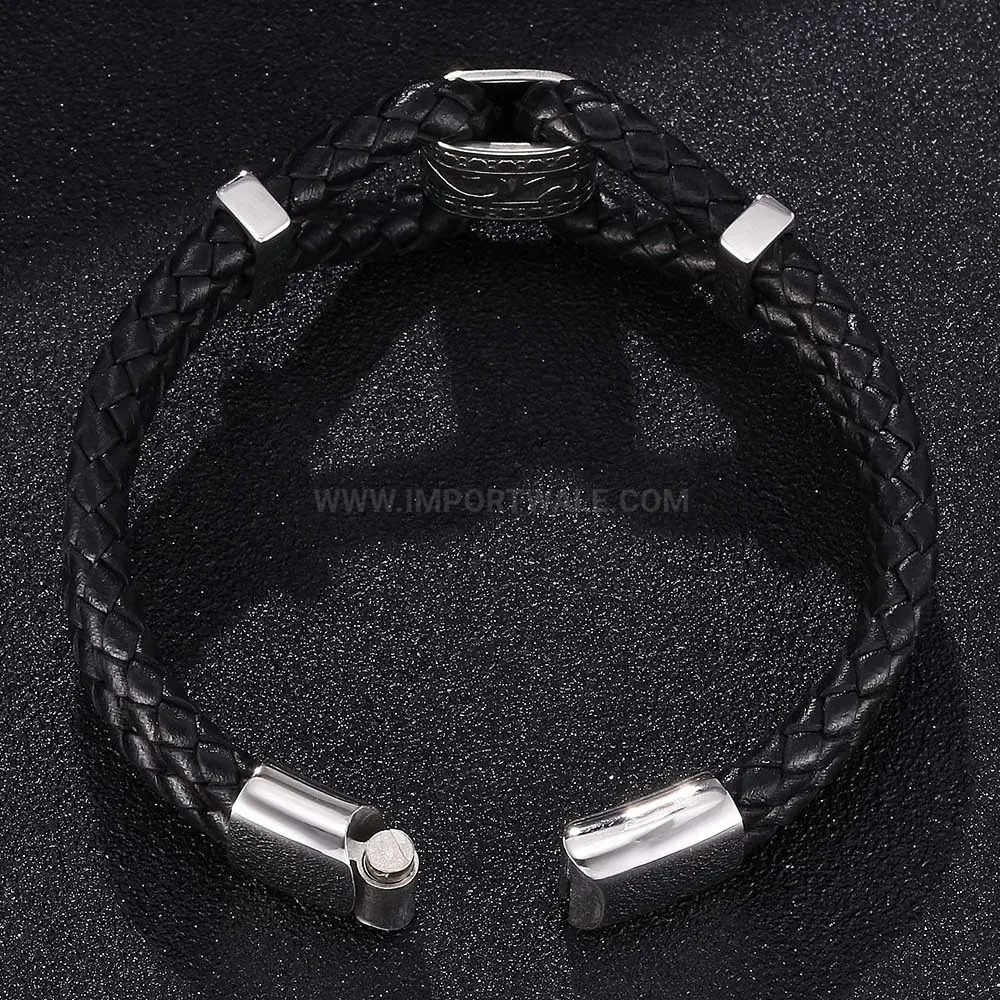 Woven Leather and Stainless Steel Punk Style Clasp Wrap Bracelet