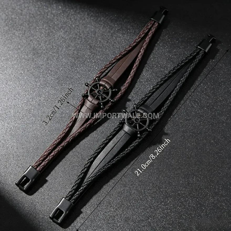 Nautical Rudder Charm Braided PU Leather Magnetic Wristband