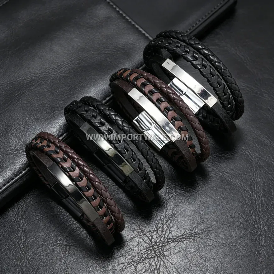 Handcrafted Braided Leather Stainless Steel Magnetic Clasp Bracelet