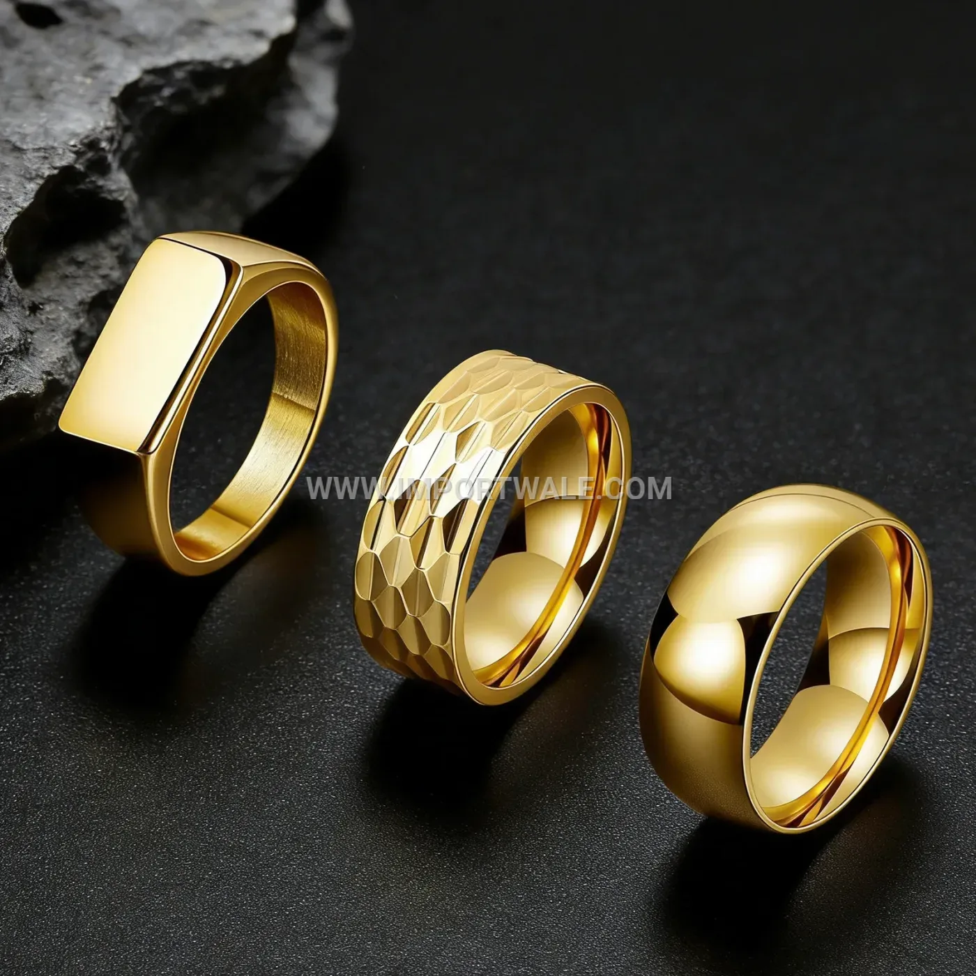 Geometric Hammered Stainless Steel Minimalist Square Ring Set