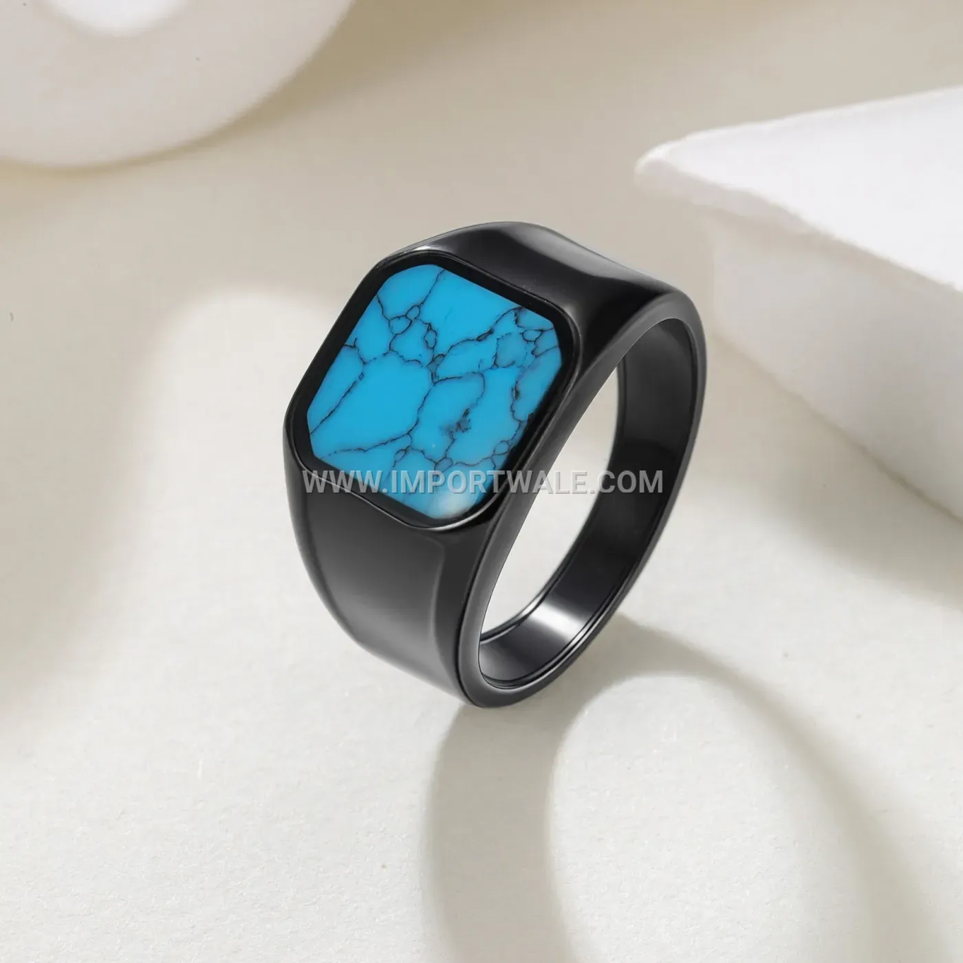 Vintage Turquoise Inlay Titanium Steel Signet Ring