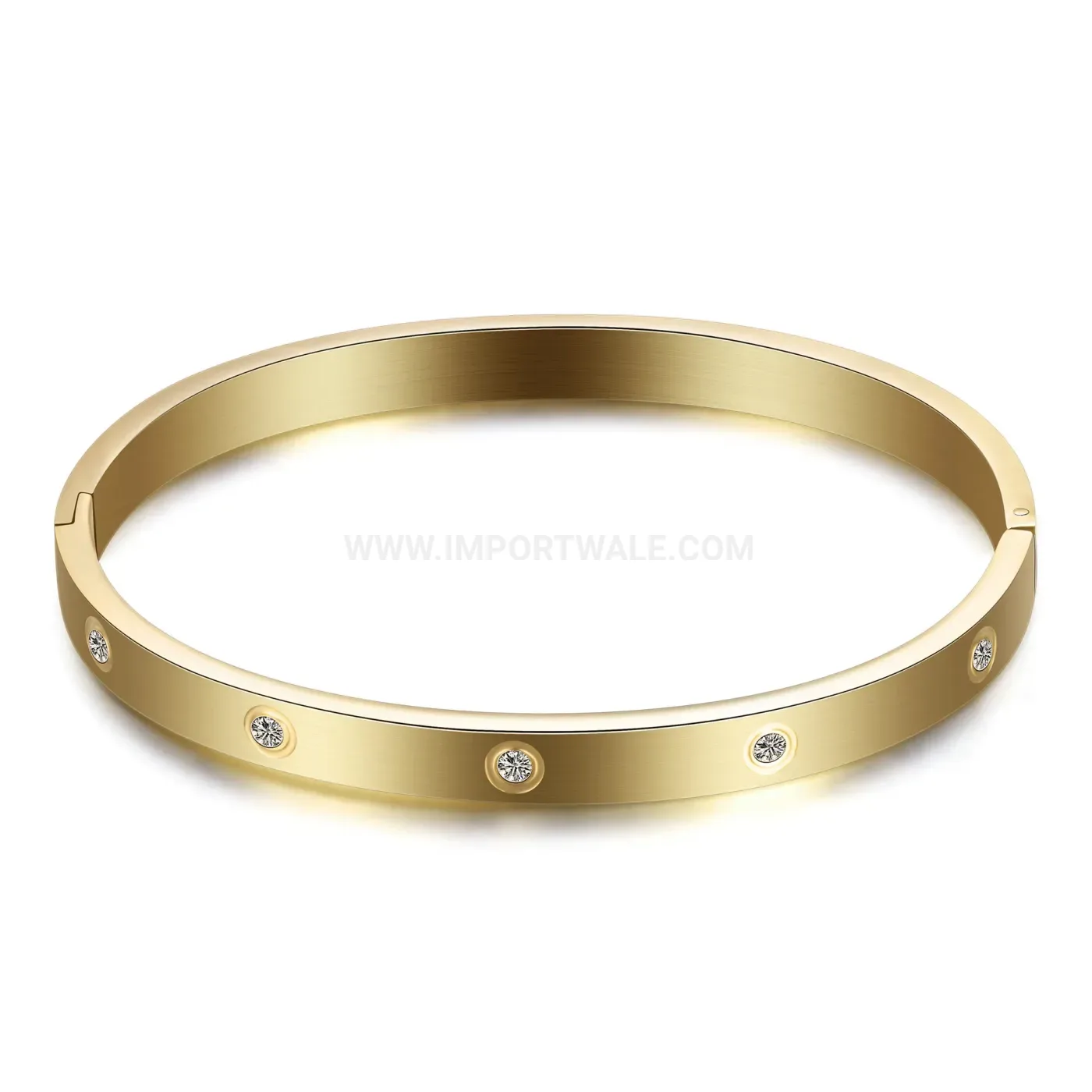 Modern Crystal Accent Symmetrical Polished Stainless Steel Bangle Bracelet