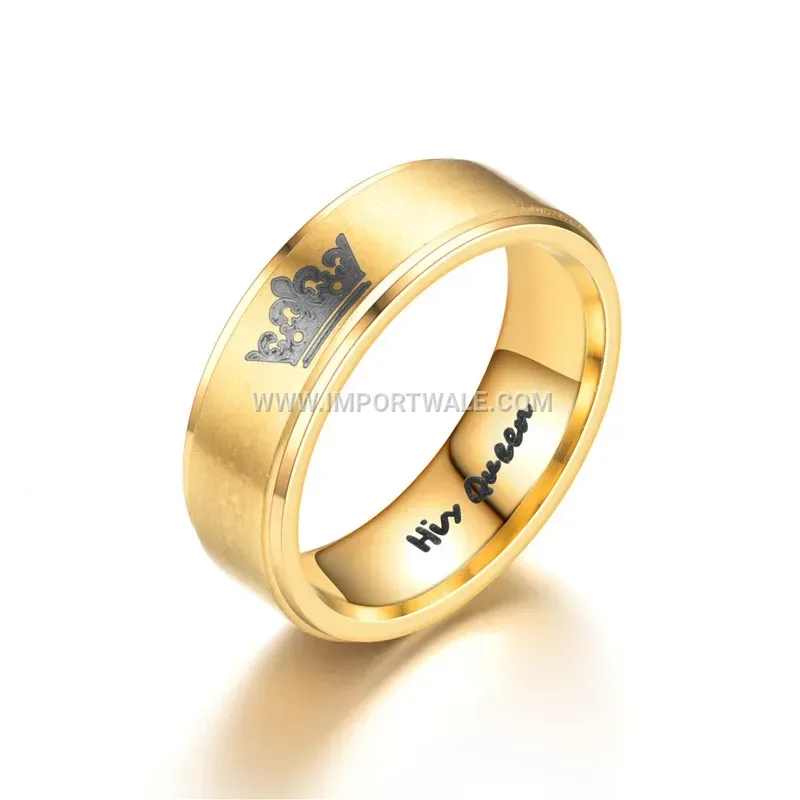 Gold-Tone Crown Engraved Stainless Steel Band Ring